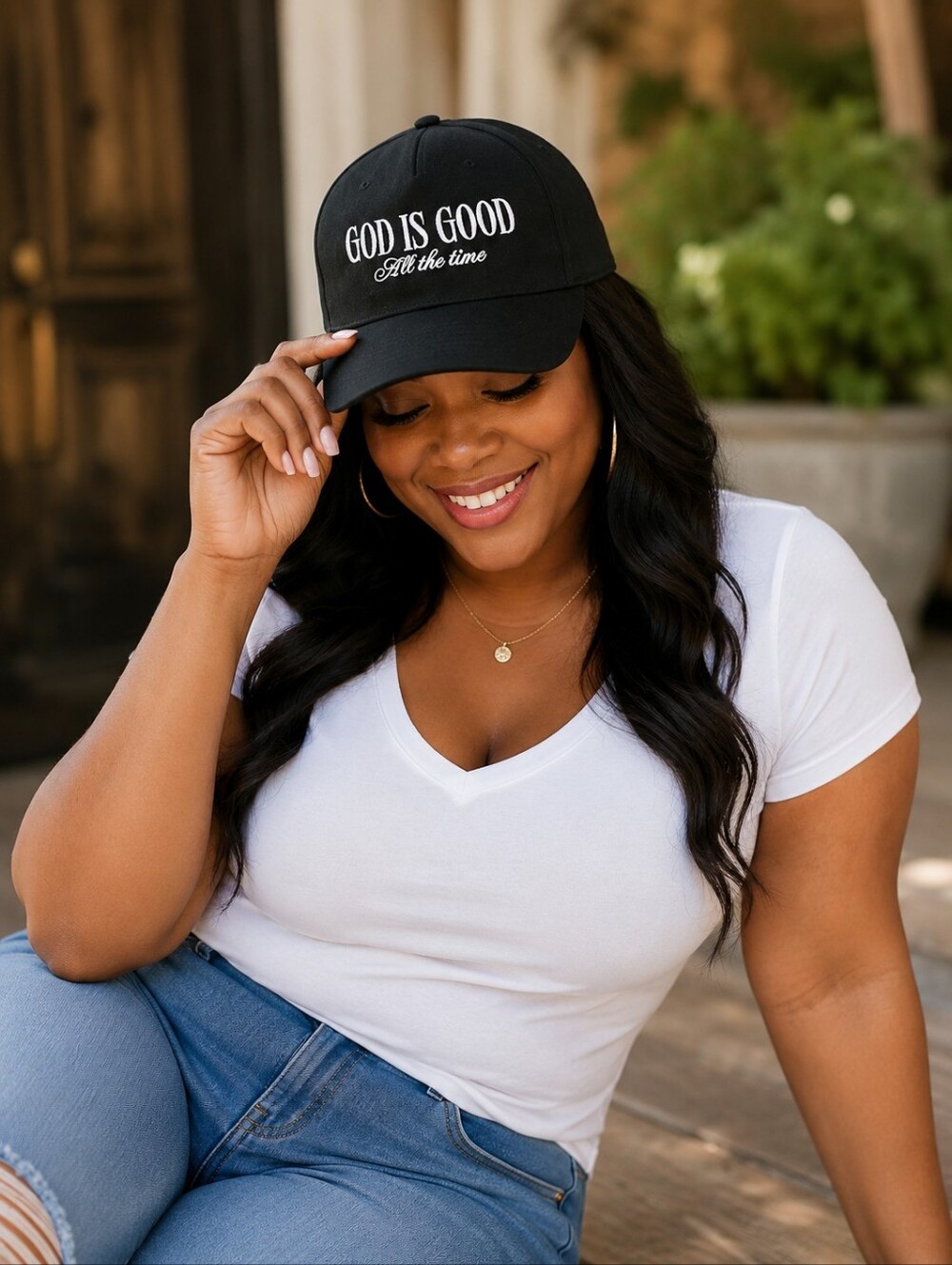 Black "God Is Good All the Time" Embroidered Baseball Cap